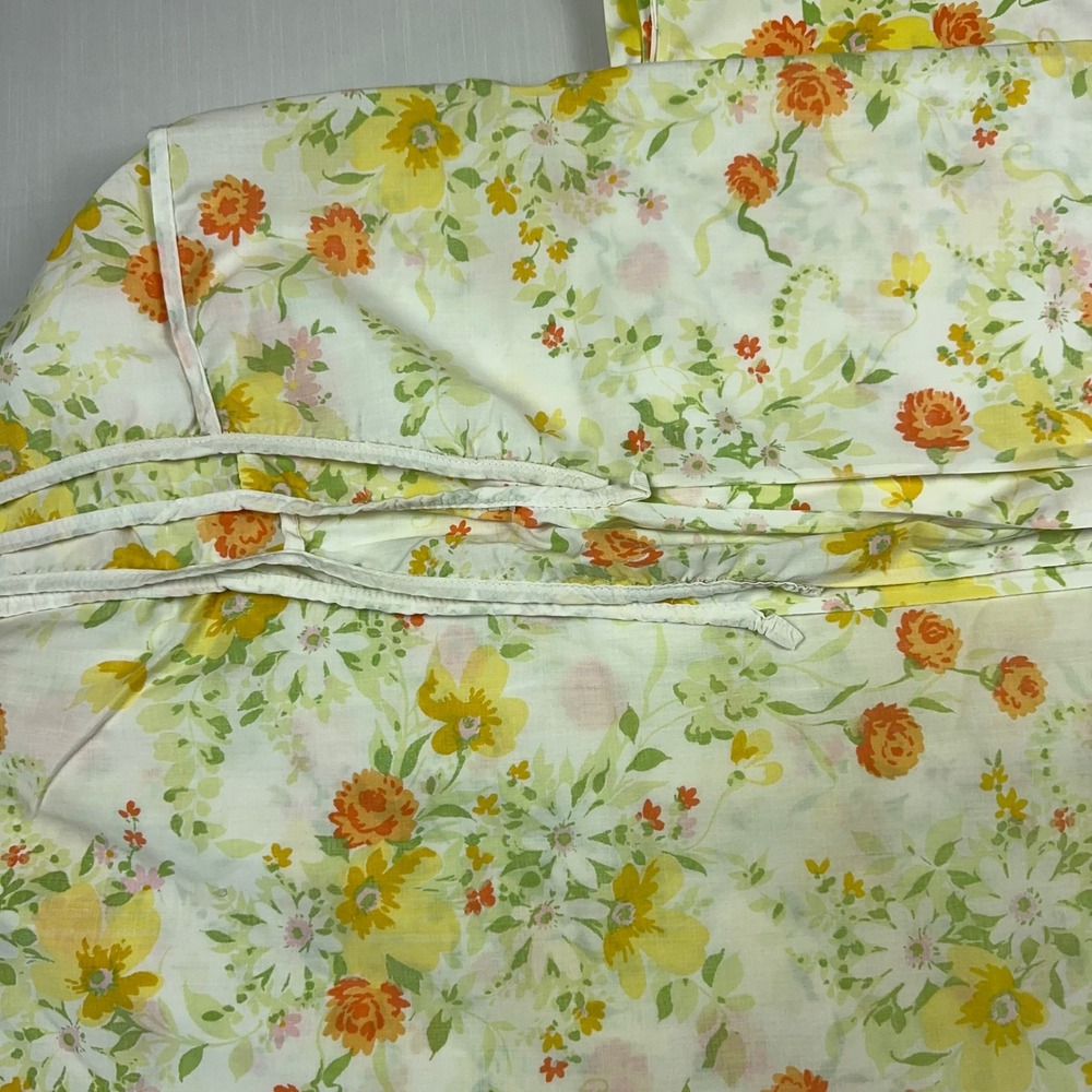 Vintage JCPenney Twin Sheet Set Yellow Orange Floral 70s Fashion Manor Percale